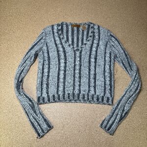 Blue Asphalt Gray Angora Silk Knit Pullover Sweater Womens Size M H3